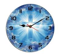 Horienteeon Jesus God Cross Wall Clock Bible Holy Clouds Gospel Religious Wooden Silent Non Ticking Wooden Clocks Decorative Battery Operated For Bedroom Kitchen Living Room Bathroom Round 10"