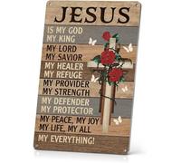 Horienteeon Jesus Is King Wall Art Decor Christian Cross Metal Sign 30x40cm Aluminum Religious Gifts for Women Men God King Christ Signs for Home Prayer Room