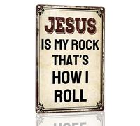Horienteeon Jesus Is My Rock That's How I Roll Aluminium Sign 30×40cm, Sturdy Aluminum Metal Signs Rust Free, Jesus Christmas Sign, Nativity Scene Religious Decor for Home Street