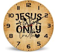 Horienteeon Jesus Is The Only Truth Battery Operated Round Wood Silent Non Ticking Kitchen Wall Clock 25cm, Unique/Funny Gift Christian Jesus Wall Clock for Living Room Bedroom Bathroom