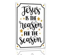 Horienteeon Jesus Is The Reason for The Season Aluminium Sign Gold Black 30×40cm, Sturdy Aluminum Metal Signs Rust Free, Christmas Sign Decoration, Nativity Decor for Church Home Business