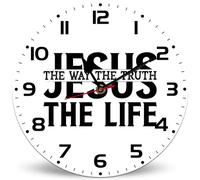 Horienteeon Jesus The Way The Truth The Life Wooden Wall Clocks, Silent Non-Ticking Wall Clock, Round Home Arabic Numeral Wall Clocks 25cm Round Holy Jesus God Wall Clock for Kitchen Bathroom