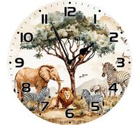 Horienteeon Jungle Animals Nursery Wooden Clock Silent Non-Ticking Quartz Battery Operated Clocks for Kids Living Room Bedroom Kitchen Home Decor 25cm