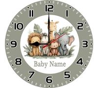 Horienteeon Jungle Animals Wall Clock Baby Room Nursery Decor Round Wooden Wall Clocks Battery Operated Quiet Non-Ticking Farmhouse Custom Nursery Name Sign Decor for Home Kids Room Newborn