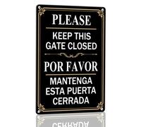 Horienteeon Keep Gate Closed Aluminum Sign 14×20cm, Sturdy Aluminum Metal Signs Rust Free, Bilingual English and Spanish Gate Closed Sign, Warning Gates Caution Security Signs