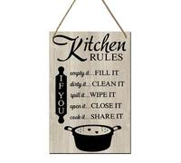 Horienteeon Kitchen Rules Sign 20x30cm Vintage Farmhouse Wood Hanging Plaque for Wall Decor Front Door Dining Room