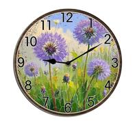 Horienteeon Kurmntregon Dandelion Wall Clock Spring Flowers Wooden Clock Silent Wall Clock Non-Ticking Desk Clock For Living Room Home Office School Kitchen Wall Decorative Round 10"