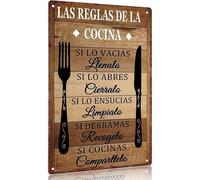 Horienteeon Las Reglas De La Cocina Spanish Kitchen Rules Sign 30x40cm Aluminum Metal Sign Vintage Wall Decor for Home Hanging Gift