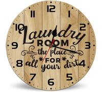 Horienteeon Laundry Room The Place For All Your Dirt Wall Colock, Round Wood Silent Non Ticking Wall Clocks 25cm, Round Farmhouse Laundry Room Wall Clocks for Living Room, Hotel, Home