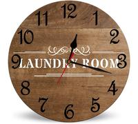 Horienteeon Laundry Room Wall Clocks Silent Non-Ticking Battery Operated Clock 25cm, Vintage Laundry Room Clock Rustic Wooden Wall Clock Battery Operated Farmhouse Vintage Home Decor