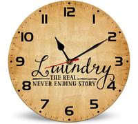 Horienteeon Laundry The Real Never Ending Story Wall Clocks Silent Non-Ticking Battery Operated Clock 25cm, Vintage Kitchen Wood Wall Clock for Bathroom Decorative for Living Room, Kitchen, Office