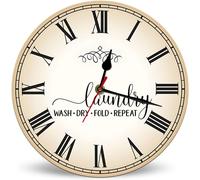 Horienteeon Laundry Wash Dry Fold Repeat Wall Clock 25cm, Silent Non-Ticking Home Kitchen Decor, Rustic Farmhouse Decor Wall Clock for Bedroom, Kitchen, Home, Living Room, Hotel