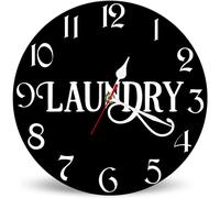 Horienteeon Laundry Wood Clock 25cm Battery Operated Non-Ticking Wall Clock, Rustic Farmhouse Vintage Laundry Room Wall Clock for Home Decor Living Room Housewarming Gift Office