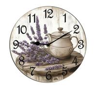 Horienteeon Lavender Tea Cup Wall Clock Coffee Silent Non Ticking Battery Operated Wood Clock For Bedroom Bathroom Living Room Office School Kitchen Shop Hotel Round 10"
