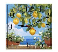 Horienteeon Lemon Beach Wall Clock Summer Fruit Kitchen Wooden Decorative Clock For Living Room, Battery Operated Easy To Read Bedroom, Bathroom And Housewarming Seasonal Square 10"