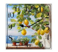 Horienteeon Lemon Beach Wall Clock Summer Fruit Kitchen Wooden Decorative Silent Non Ticking Battery Operated Rustic Farmhouse Clocks Decorative For Living Room Bedroom Office Square 10"