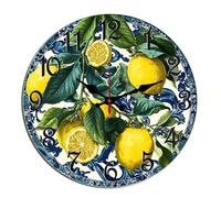 Horienteeon Lemon Floral Wall Clock Lemon Fruit Summer Hanging Clocks Wooden Decorative Decorative Wooden Battery Operated Quartz Silent Hanging Clock For Bedroom Living Room Coffee Bar Round 12"