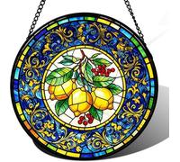 Horienteeon Lemon Fruit Stained Glass Window Hanging Summer Lemon Kitchen Sun Catchers Indoor Window, Suncatchers For Windows Home Decoration Christmas Festival Gifts Round 8"