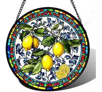 Horienteeon Lemon Fruit Stained Glass Window Hanging Summer Lemon Kitchen Sun Catchers Indoor Window, Suncatchers For Windows Home Decoration Christmas Festival Gifts Round 8"