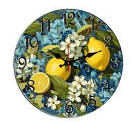 Horienteeon Lemon Fruit Wall Clock Summer Fruit Leaf Hanging Clocks Wooden Decorative Decorative Wooden Battery Operated Quartz Silent Hanging Clock For Bedroom Living Room Coffee Bar Round 10"