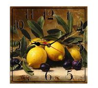 Horienteeon Lemon Kitchen Wall Clock Summer Lemon Fruit Wooden Decorative Clock For Living Room, Battery Operated Easy To Read Bedroom, Bathroom And Housewarming Seasonal Square 10"