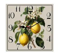 Horienteeon Lemon Kitchen Wall Clock Summer Lemon Fruit Wooden Decorative Non Ticking Silent Quartz Bedroom Living Room Office Gym Bathroom Patio Decor Decorative Clocks Square 10"