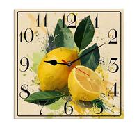 Horienteeon Lemon Kitchen Wall Clock Summer Lemon Fruit Wooden Decorative Silent Non Ticking Battery Operated Rustic Farmhouse Clocks Decorative For Living Room Bedroom Office Square 10"