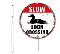 Horienteeon Loon Crossing Yard Sign With Stake Duck Area Slow Down Caution Warning Lawn Signs Rustproof Sturdy Aluminum Plaque For Outdoor Yard Garden Decoration Use Easy Install Round 9.2inch