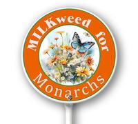 Horienteeon Milkweed For Monarchs Sign With Stake Butterflies Garden Sign Round 9.2inch Rustproof Farm Home Lawn Walkway Ground Porch Aluminium Decorations