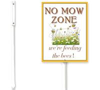 Horienteeon No Mow Zone,We'Re Feeding The Bees Sign For Yard With Stake Garden Sign Stake Caution Warning 8x12 Inch Lawn Signs,Patio Plant Outdoor Aluminium Decorations And 12.8" Stake Kit
