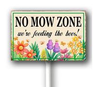 Horienteeon No Mow Zone.We'Re Feeding The Bees Yard Sign With Stake Caution Wildflowers Neighborhood Lawn Rustproof Farm Party Porch Street Business Outdoor Aluminium Garden Decorations 8x12inch