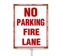 Horienteeon No Parking Fire Lane Sign With Stake No Parking Sign For Yard Aluminum Reserved Parking Street Business Porch Farmhouse Ranch Farm Courtyard Decoration 6x4.6inch