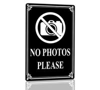 Horienteeon No Photos Please Aluminium Sign 14×20cm, Sturdy Aluminum Metal Signs Rust Free, Security Notice - No Photos Or Video Allowed Signs, No Soliciting Sign for House