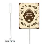 Horienteeon No Spraying Bees At Work Yard Sign with Metal Stake Easy Installation 17.5x22cm Sturdy Heavy Aluminum Signs Bee Warning Signs Pollinator Sign for Outdoor Use Lawn Gardener