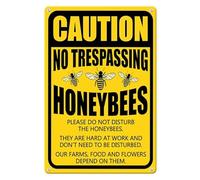 Horienteeon No Trespassing Signs, Caution No Trespassing Please Do Not Disturb the Honeybees Aluminium Sign 14×20cm Aluminum Bee Farm Sign, Warning Signs for Property Garden Gate Wall Fence
