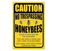 Horienteeon No Trespassing Signs, Caution No Trespassing Please Do Not Disturb the Honeybees Aluminium Sign 30×40cm Metal Aluminum Bee Farm Sign, Warning Signs for Property Garden Gate Fence
