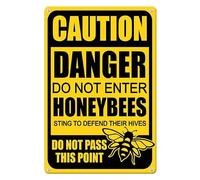 Horienteeon No Trespassing Signs for Yard, Caution Danger Do Not Enter Honeybees Aluminium Signs 30×40cm Metal Aluminum Bee Farm Yard Sign, Warning Signs for Property Garden Gate Wall Fence
