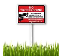 Horienteeon No Trespassing This Property Protected by Video Surveillance Yard Sign with Stake Kit 30x20cm Sturdy Tall Aluminum Yard Signs Weatherproof Outdoor Metal Signs for Home Business Garden