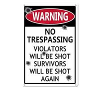 Horienteeon No Trespassing Violators Will Be Shot Survivors Will Be Shot Again Aluminium Signs 30×40cm, Aluminum Wall Signs, Funny No Trespassing Sign, Safety & Privacy Gun Warning Sign