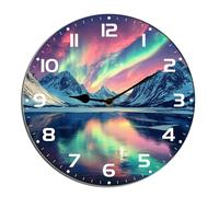 Horienteeon Northern Lights Wall Clock Aurora Iceland Decorative Wooden Battery Operated Quartz Silent Hanging Clock For Bedroom Living Room Kitchen Coffee Bar Round 10"
