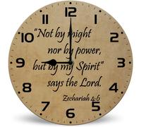 Horienteeon Not By Might Nor By Power But By My Spirit Bible Verse Wall Decor Clock Religious Pray Gift Clocks Inspirational Silent Battery Operated Non Ticking 25x25cm for Living Room