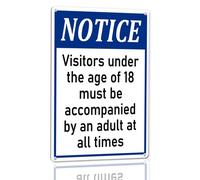 Horienteeon Notice - Visitors Under the Age of 18 Must Be Accompanied by An Adult at All Times Aluminium Sign 20×30cm, Sturdy Aluminum Metal Signs Rust Free, Visitors Sign, No Soliciting Signs