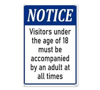 Horienteeon Notice - Visitors Under the Age of 18 Must Be Accompanied by An Adult at All Times Aluminium Sign 20×30cm, Sturdy Aluminum Metal Sign, Visitors Sign, No Soliciting Sign