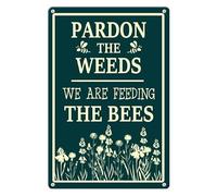 Horienteeon Pardon The Weeds We Are Feeding The Bees Aluminium Signs 30×40cm, Sturdy Aluminum Metal Signs Rust Free, Honey Bee Decorations Hive Rules Signs, Honey Bee Gifts