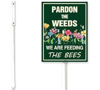 Horienteeon Pardon The Weeds,We Are Feeding The Bees Sign With Stake Bees Pollinator Garden Sign Wildflower Lawn Garden Sign 7x8.8inch Rustproof Farm Walkway Ground Porch Aluminium Decorations