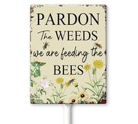 Horienteeon Pardon The Weeds We Are Feeding The Bees Wildflowers Yard Sign with Stakes 20cm×30cm, Save The Bees Vintage Retro Metal Sign,Sturdy Aluminum Lawn Signs, Honey Bee Decor Gifts