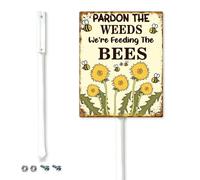 Horienteeon Pardon The Weeds We Are Feeding The Bees Yard Sign with Metal Stake Easy Installation 11.5x15cm Sturdy Heavy Aluminum Signs Pollinator Garden Sign for Outdoor Use Lawn Gardener