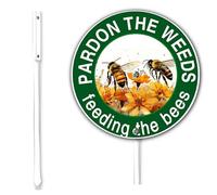 Horienteeon Pardon The Weeds,We Are Feeding The Bees Yard Sign With Stake Do Not Mow Garden Sign Aluminum Warning Sign Wildflowers Lawn Grass Flowers Farmhouse Ranch Farm Outdoor Decor Round 9.2"