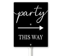Horienteeon Party This Way With Right Arrow Directional Yard Sign with Stakes 20×30cm, Sturdy Aluminum Yard Signs Rust Free, Birthday Arrow Sign Directional Signs for Outdoors Lawn Wedding