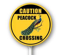 Horienteeon Peacock Crossing Sign With Stake Animal Pet Wildlife Caution Security Warning Caution Safety Metal Decoration Rustproof Sturdy Aluminum Plaque For Outdoor Use Round 9.2"